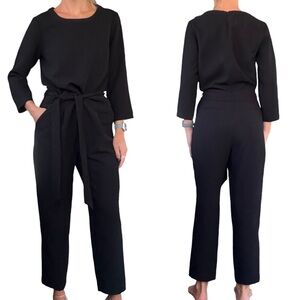 Madewell Women’s Sz 2 Black Sloan Crepe 3/4 Sleeve Belted Cropped Jumpsuit E4197